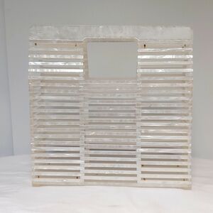 Rachel Roy White Lucite Basket Acrylic Cage Handbag